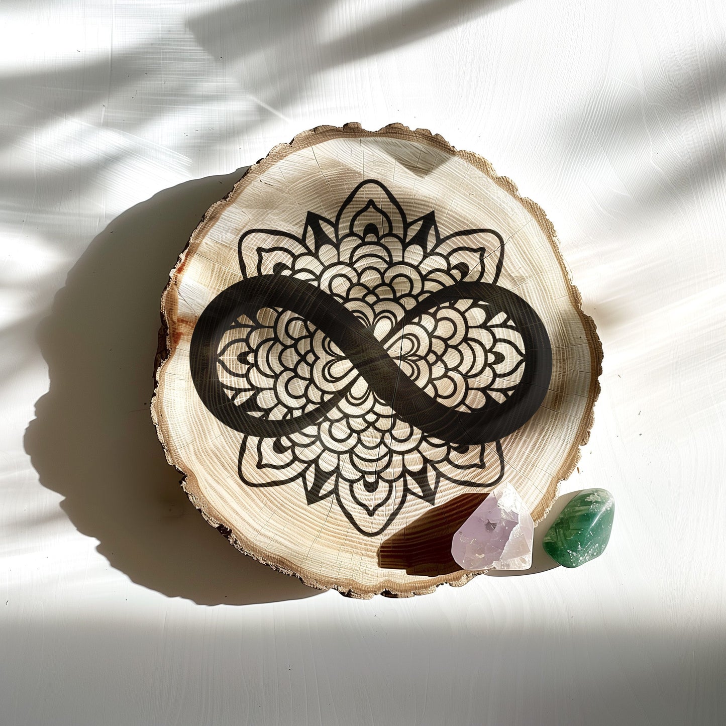 Infinity Wooden Crystal Grid with Mandala Flower